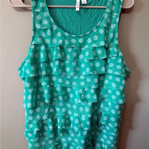 Elle Teal Green Floral Ruffle Printed Tank Top Size XL - Picture 2 of 8